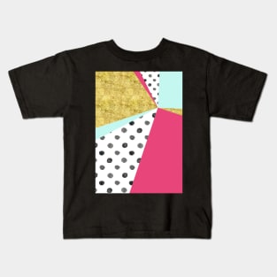 gold aqua pink dots color block abstract Kids T-Shirt